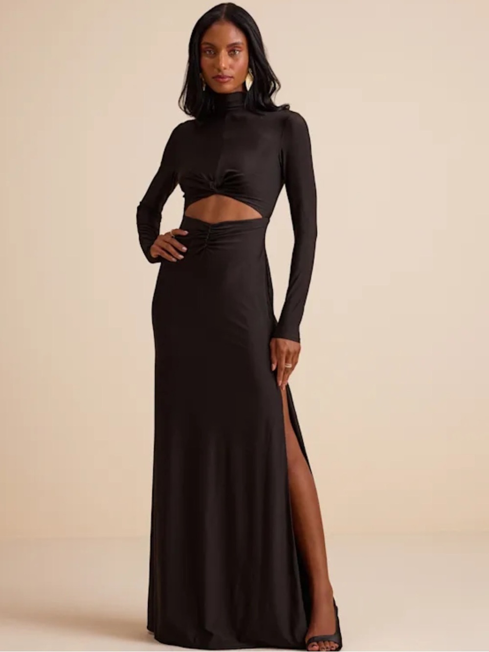 Dempsey Black Slinky Knit Cutout Mock Neck Maxi Dress
Lulus